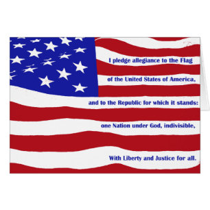 American flag with Pledge on stripes