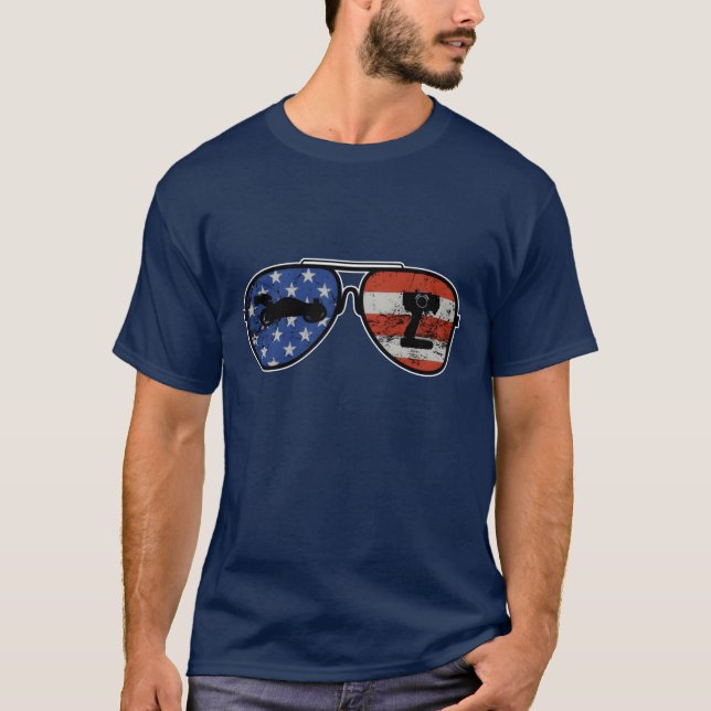 American Flag with RC Car and remote control vinta T-Shirt (Front)