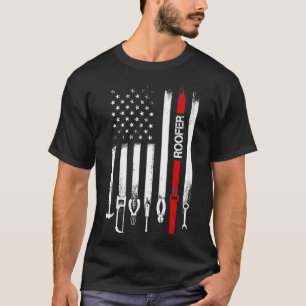 American Flag with Roofer Tshirt for women men fat