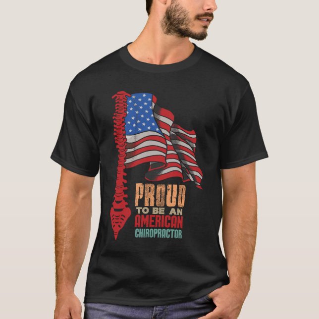 American flag with spine men women patriotic chiro T-Shirt (Front)