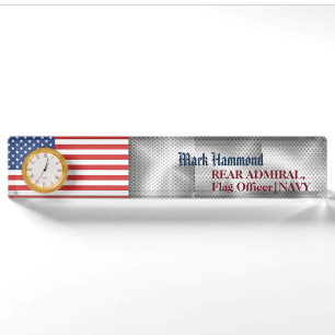 American Flag with Steel Pattern Naval Acrylic Nameplate