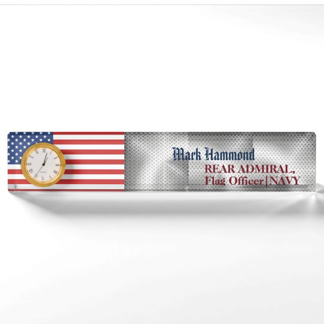 American Flag with Steel Pattern Naval Acrylic  Nameplate (Front)
