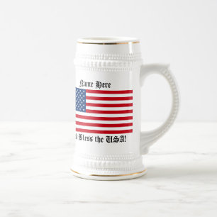 American Flag with Text/Name Beer Stein