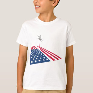 American flag with USA fighter plane taking off T-Shirt
