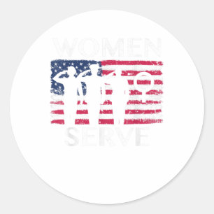 American Flag   Women Serve Veterans Female Classic Round Sticker