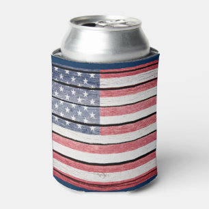 American Flag "Wood Image" Can Cooler