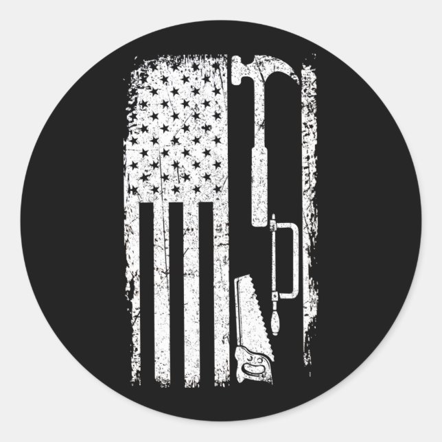 American Flag Woodworking Carpenter Wood Working Classic Round Sticker (Front)