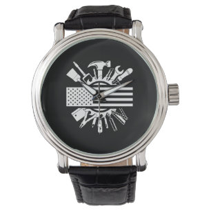 American Flag Woodworking Gift Carpenter Wood Watch