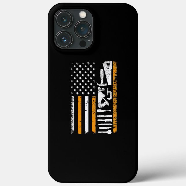 American Flag Woodworking Gifts Carpenter Wood Case-Mate iPhone Case (Back)