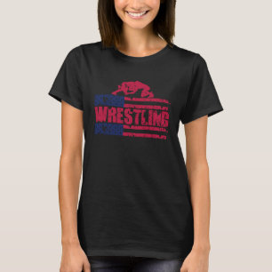American Flag Wrestling Warrior Wrestling Pixel T-Shirt