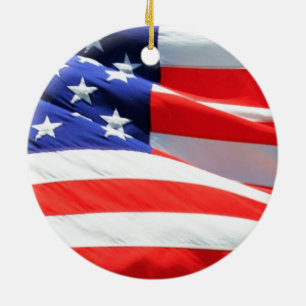 American Flag, you can add text and upload photos Ceramic Ornament