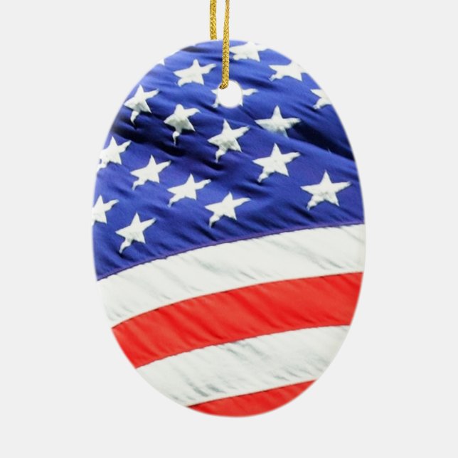 American Flag, you can add text and upload photos Ceramic Ornament (Back)