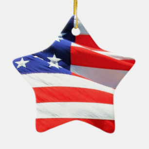 American Flag, you can add text and upload photos Ceramic Ornament