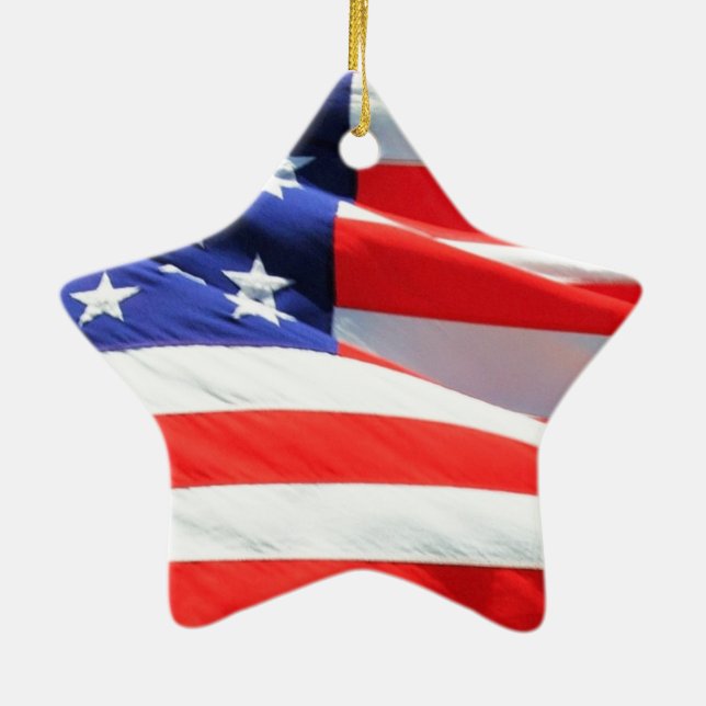 American Flag, you can add text and upload photos Ceramic Ornament (Back)