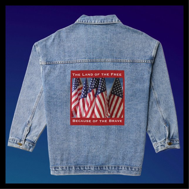 American Flags Land of the Free Because Brave Blue Denim Jacket (Creator Uploaded)
