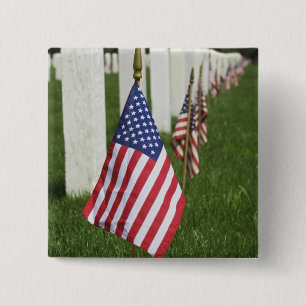 American flags on tombs of American Veterans on 2 Inch Square Button