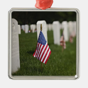 American flags on tombs of American Veterans on Metal Ornament
