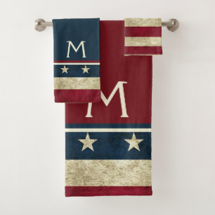 American Flags Rustic Country Patriotic Bath Towel Set