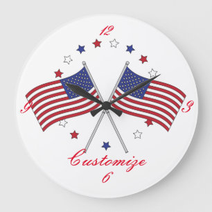 American Flags Thunder_Cove Patriotic 4th of July Large Clock