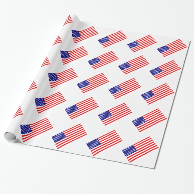 American Flags USA Wrapping Paper (Unrolled)