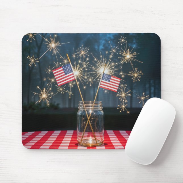 American Flags With Sparklers In a Mason Jar Mouse Pad (With Mouse)