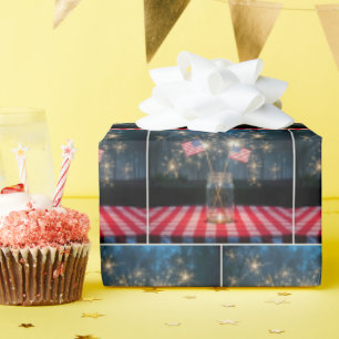 American Flags With Sparklers In a Mason Jar Wrapping Paper