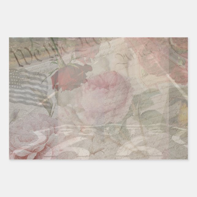 American Floral Decoupage Compilation Wrapping Paper Sheet (Front 2)