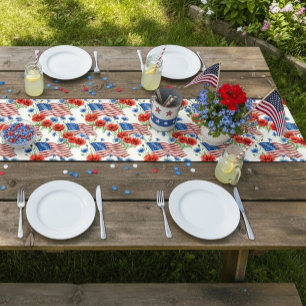 American Flowers And Flags Short Table Runner