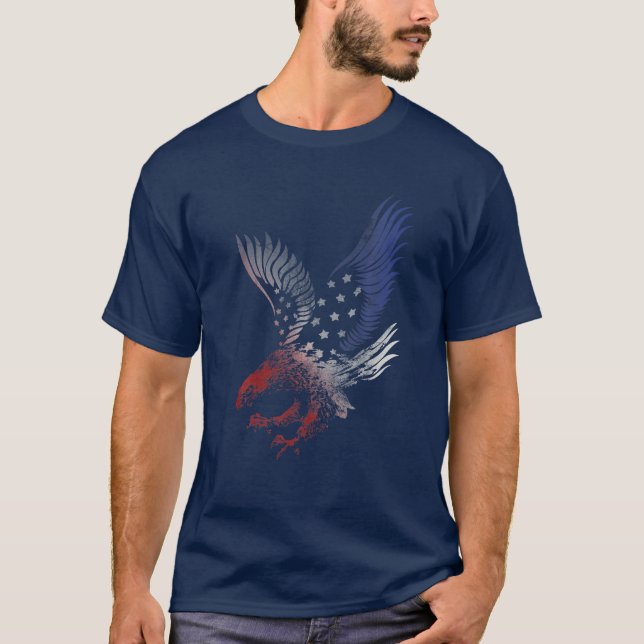 American Flying Eagle Swooping USA Flag Silhouette T-Shirt (Front)