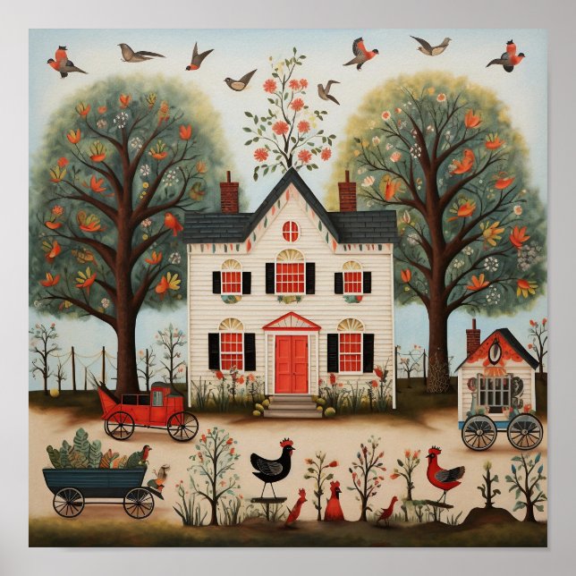 American Folk Art White Farmhouse Poster (Front)