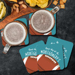 American Football Aqua Square Paper Coaster<br><div class="desc">Customizable paper coasters feature an American football on aqua and the words "It's Game Day!" along with your last name. MORE colours and matching items in our store.</div>