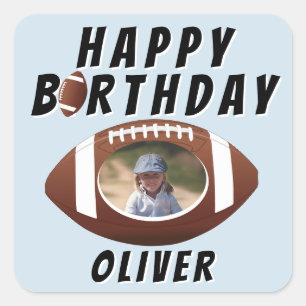 American Football Ball Birthday Boy Photo Square Sticker