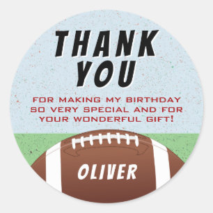 American Football Ball Birthday Thank You  Classic Round Sticker