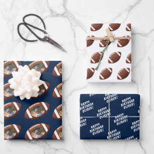 American Football Ball Happy Birthday Boy Photo  Wrapping Paper Sheet
