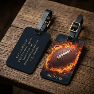 American Football Ball on Fire Personalized Luggage Tag