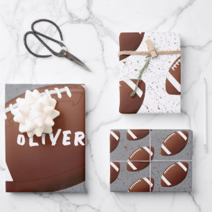 American Football Ball Pattern Kids Birthday  Wrapping Paper Sheet