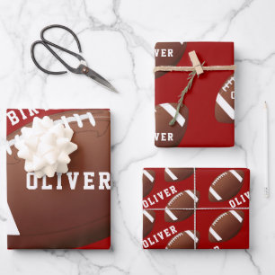 American Football Ball Pattern Kids Wrapping Paper Sheet