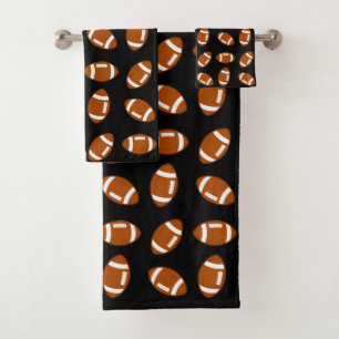American Football Ball Pattern on Black Bath Towel Set