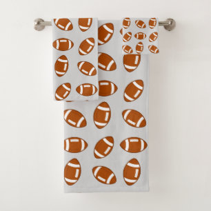 American Football Ball Pattern on Light Grey Bath Towel Set