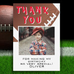 American Football Ball Sports Kids Birthday Photo  Thank You Card<br><div class="desc">American Football Ball Sports Kids Birthday Photo Thank You Card. Football themed birthday thank you card with a thank you message,  child`s name,  child`s photo and football balls. Personalize this football card with your name and your child`s photo. Great for kids who love football and sports.</div>