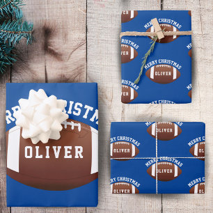 American Football Balls Name Blue Christmas Wrapping Paper Sheet