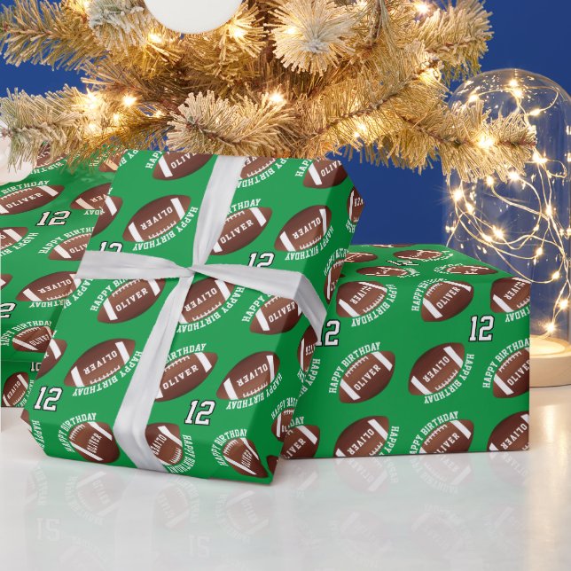 American Football Balls Name Happy Birthday Wrapping Paper (Holidays)