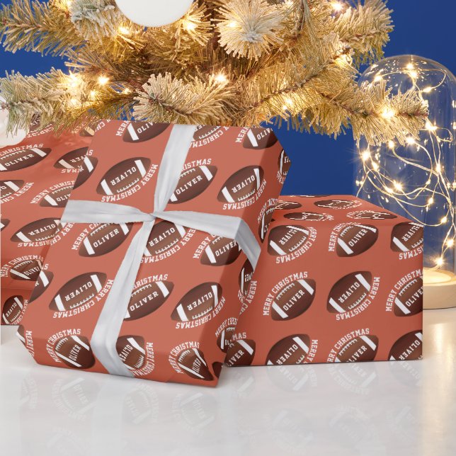 American Football Balls Name Merry Christmas Wrapping Paper (Holidays)
