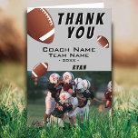 American Football Balls Thank you Coach Photo<br><div class="desc">American Football Balls Grey Thank you Coach Card with a Photo. Football thank you coach card with photo, thank you text, coach name, team name, year, your name and football balls. Photo thank you card - add your photo into the template. Personalize the card with names and your text. Great...</div>