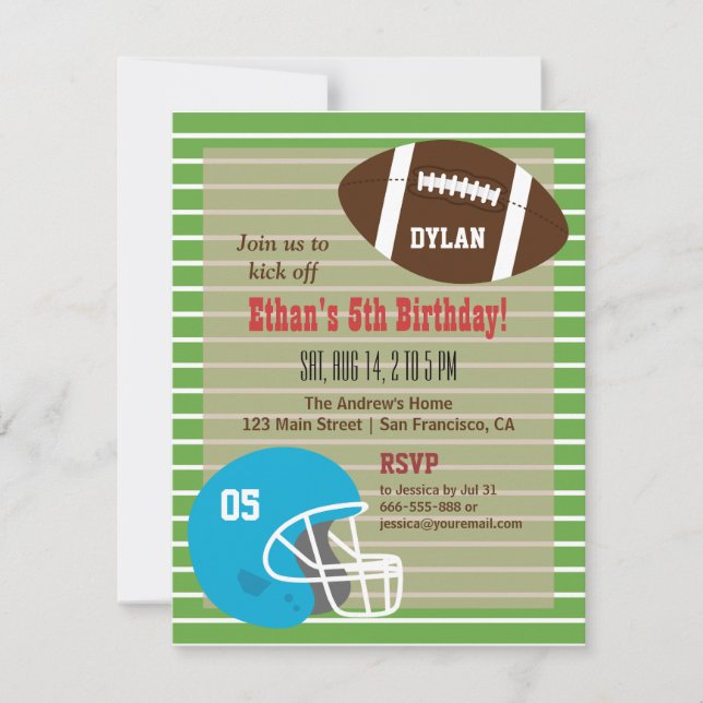 American Football Birthday Party Invitations (Front)