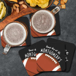 American Football Black Square Paper Coaster<br><div class="desc">Customizable paper coasters feature an American football on black and the words "It's Game Day!" along with your last name. MORE colours and matching items in our store.</div>