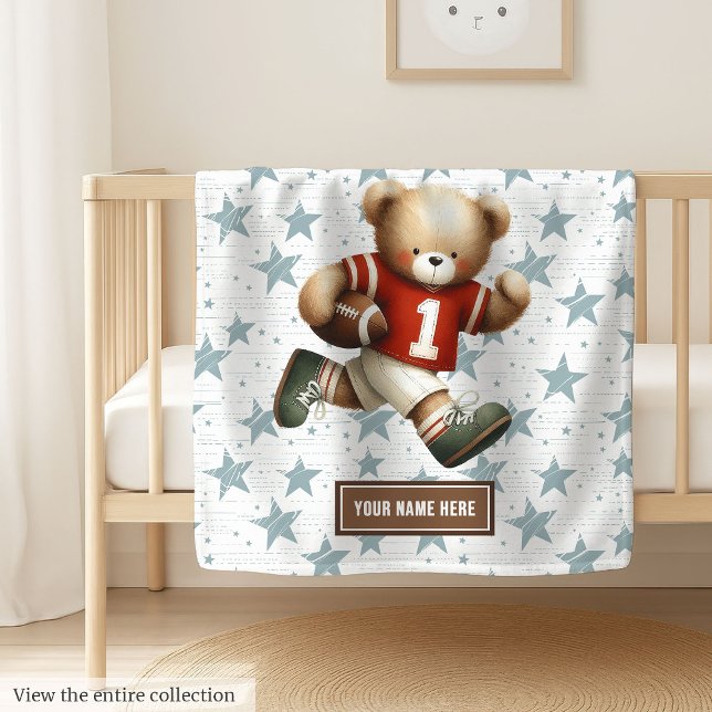 American Football Blanket for Son’s Birthday Gift (Custom teddy bear football blanket, perfect boy birthday gift and keepsake for years.)