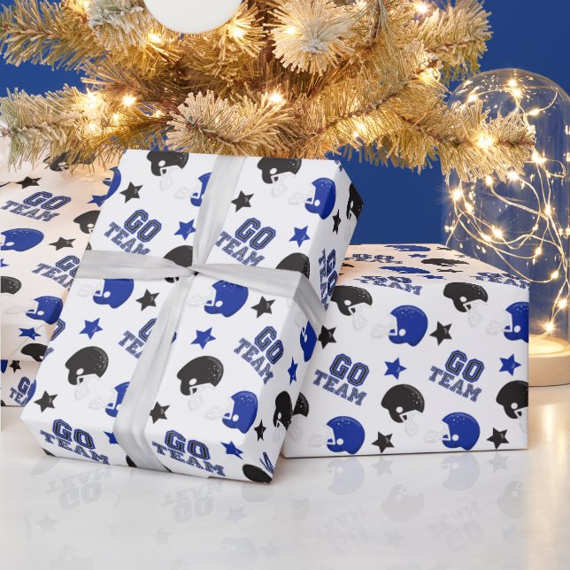 American Football Blue and Black Patterns Wrapping Paper (Holidays)