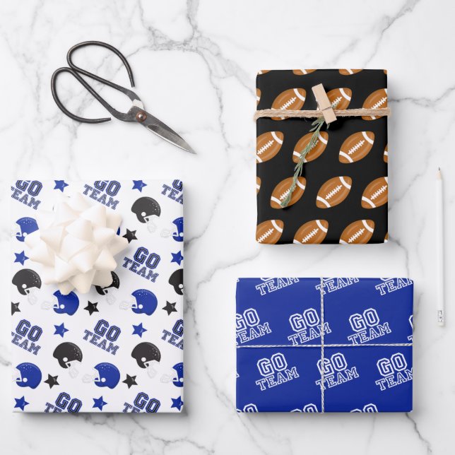 American Football Blue and Black Patterns Wrapping Paper Sheet (Front)