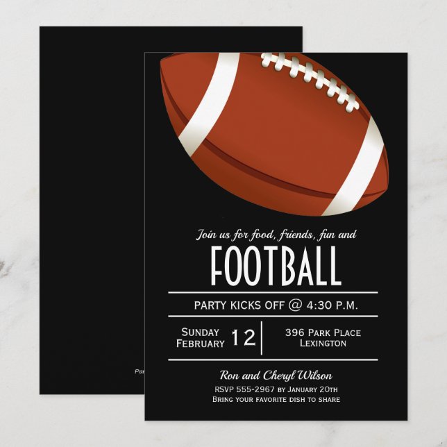 American Football Bowl Game Party Invitations (Front/Back)